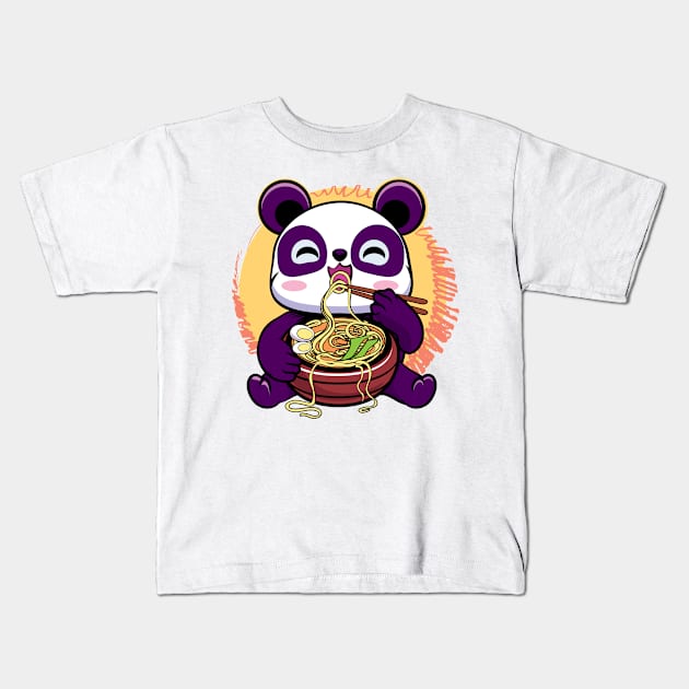 Panda  Eating Ramen Kawaii Kids T-Shirt by DionArts